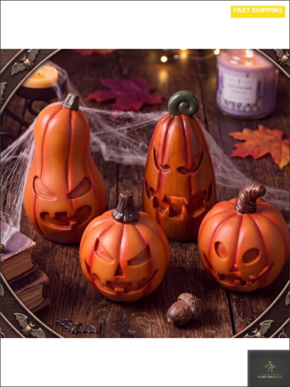 Halloween Resin Pumpkin Figurines Set of 4 Vintage Decor